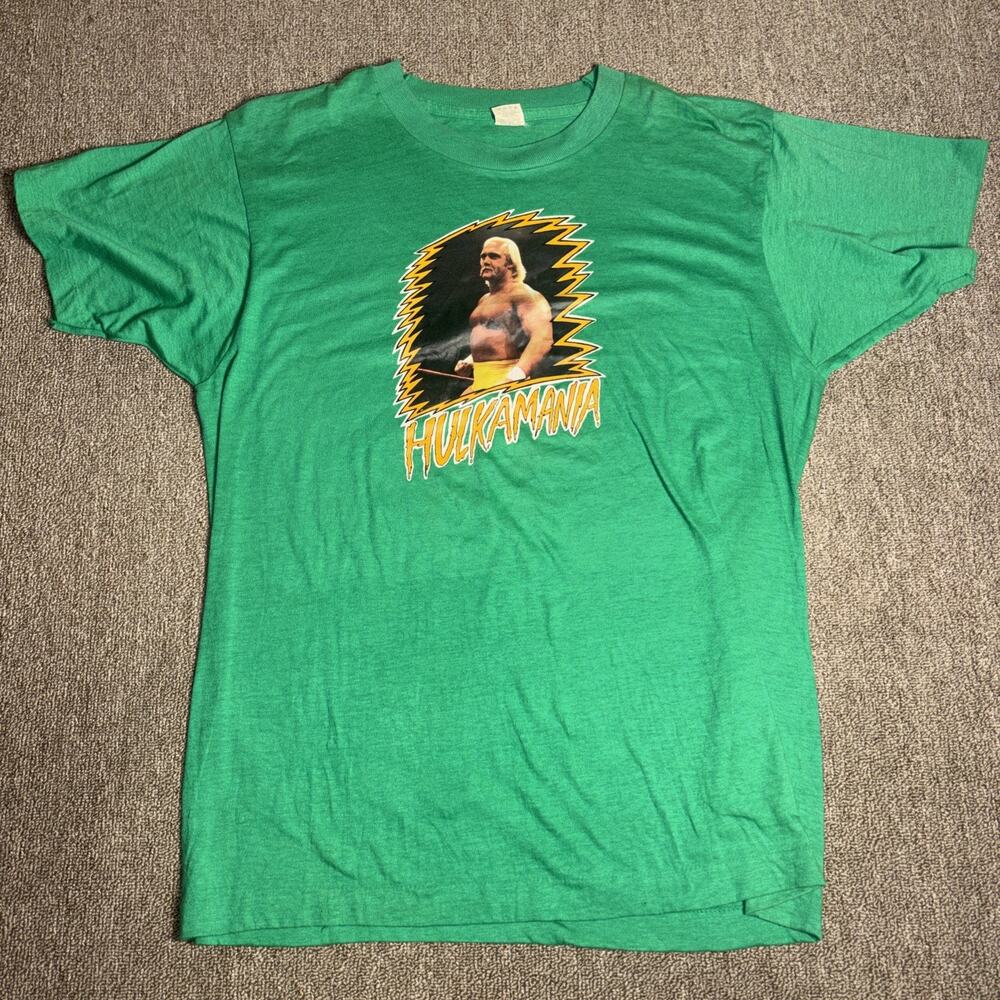 Vintage 80s Hulk Hogan Hulkamania T-shirt Green Large 20x27 WWF